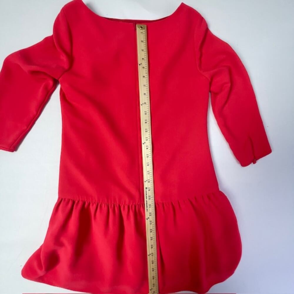 J Crew Red Shift Dress Size 4 Ruffle Hem 3/4 Sleeve Classic Mini - Picture 10 of 12